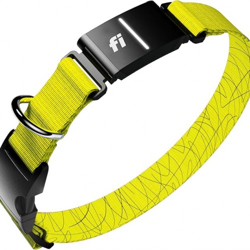 New Fi Series 3+ Smart Dog Tracker Collar [6 Month Membership Included] GPS Tracker for Dogs with Health & Behavior Monitoring, Escape Alerts, Waterproof, LED, Apple Watch Compatible (Yellow, Large)