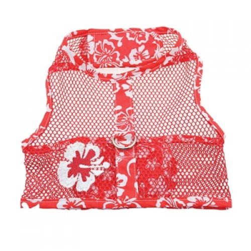 [10% OFF] Cool Mesh Dog Harness with Leash - Hawaiian Hibiscus Red