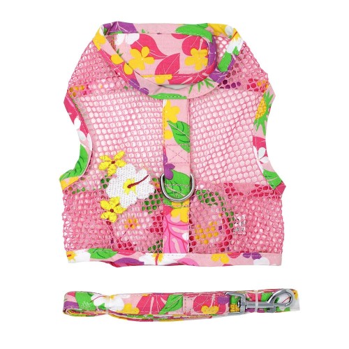 [10% OFF] Cool Mesh Dog Harness with Leash - Pink Hawaiian Floral